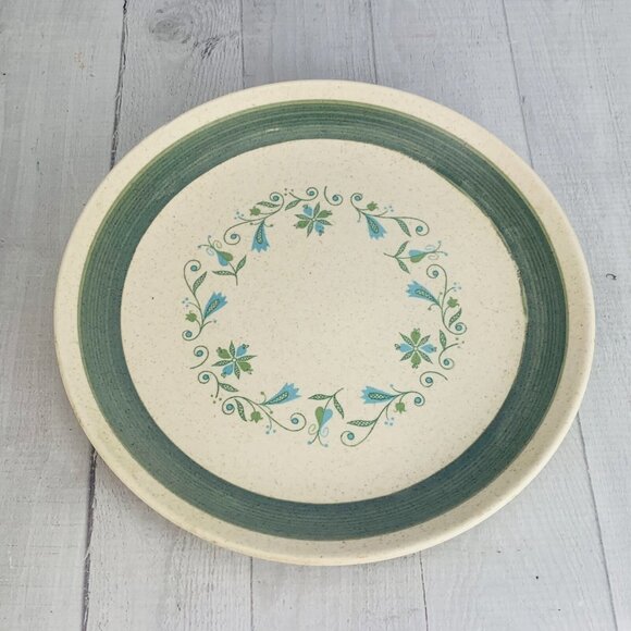 MCM 1960's Canonsburg FLORENCE Beige Speckled Blue Floral Dinner Plates Set 3 - Picture 2 of 9